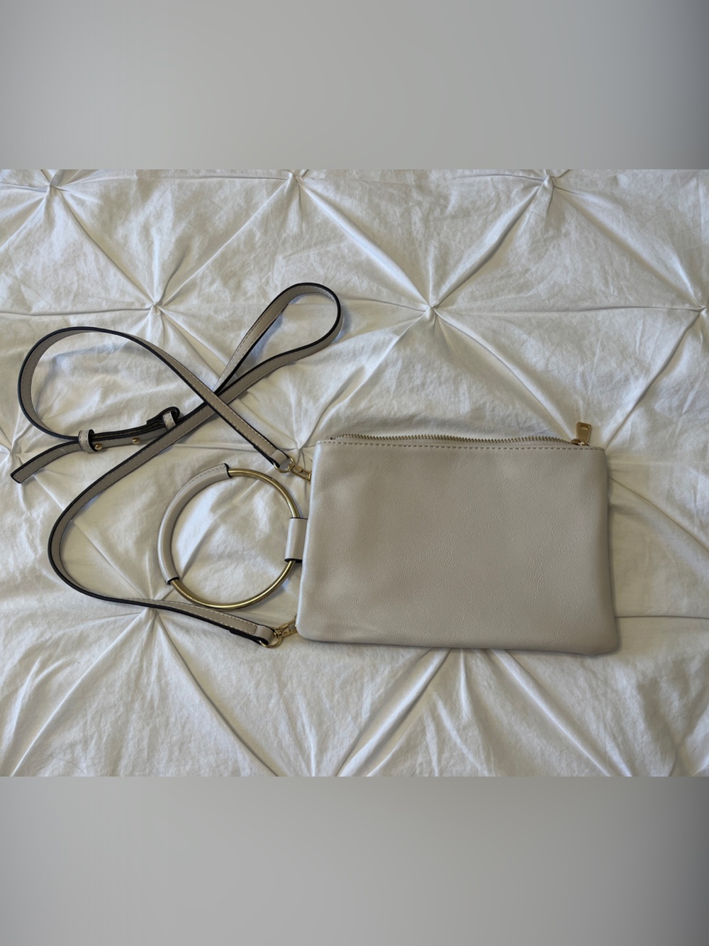 INC International Concepts Cream Crossbody with Gold Ring Handle